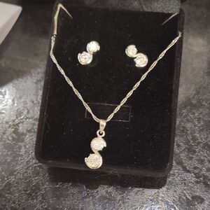 Publish Silver Necklace and Earring Set with Crystal Accents